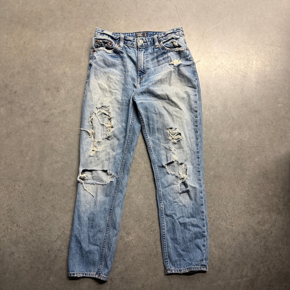 Abercrombie & Fitch Annie High Rise Girlfriend Distressed Jeans Light Wash 27 4R